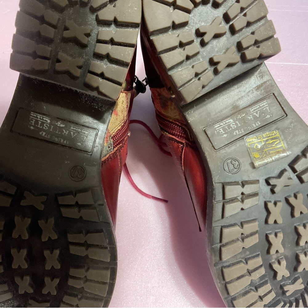 L’ARTISTE Spring Step Red floral Lace-Up/side zip Ankle Boots Sz 37/7 - Picture 5 of 11